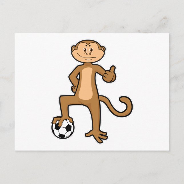 Monkey vid sport med fotbollsboll vykort (Framsida)