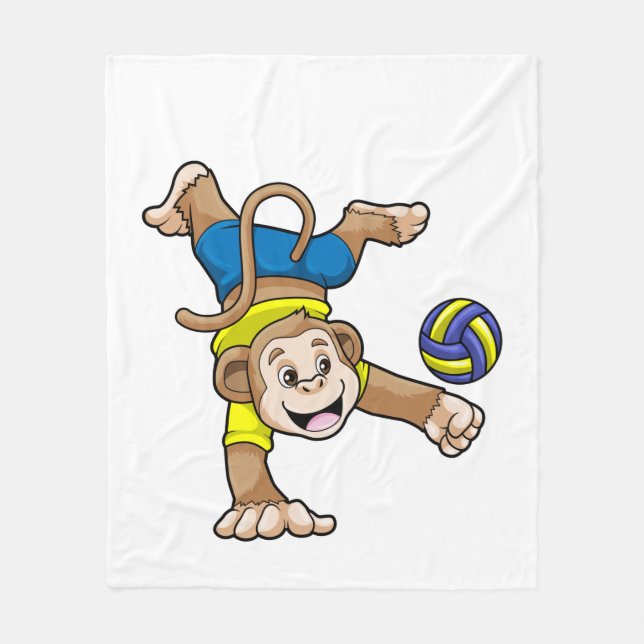 Monkey vid sport med Volleyball Fleecefilt (Framsidan)