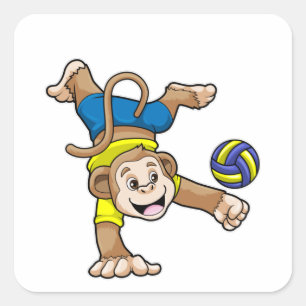 Monkey vid sport med Volleyball Fyrkantigt Klistermärke