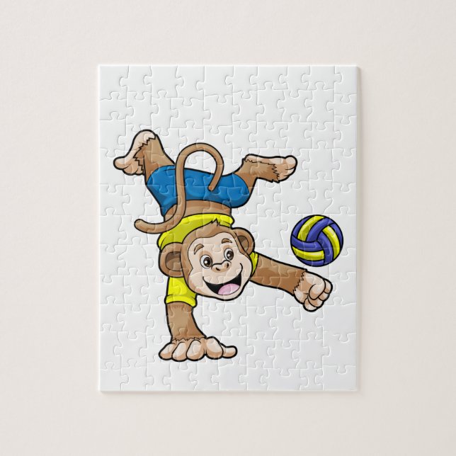 Monkey vid sport med Volleyball Pussel (Vertikal)