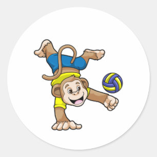 Monkey vid sport med Volleyball Runt Klistermärke