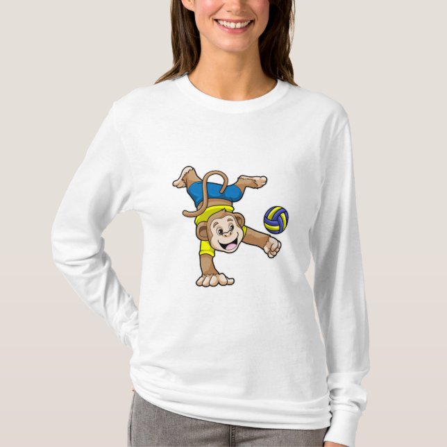 Monkey vid sport med Volleyball T Shirt (Framsida)