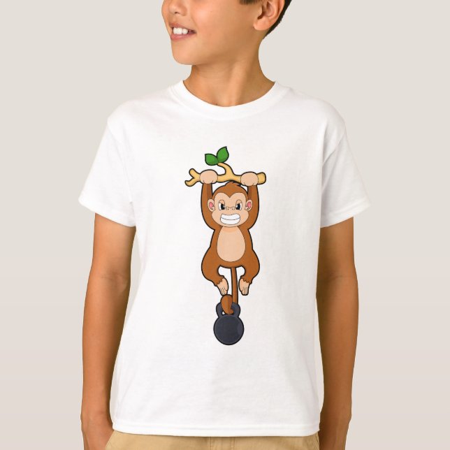 Monkey vid styrkeutbildning med Dumbbell T Shirt (Framsida)