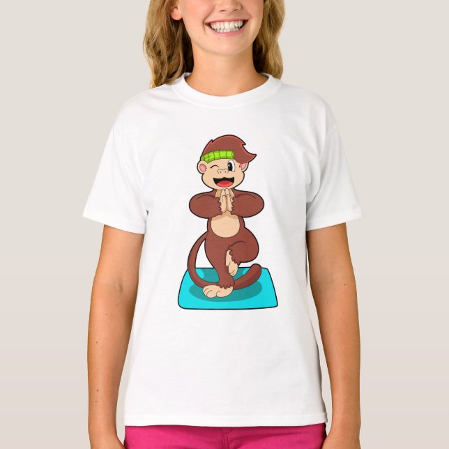 Monkey vid Yoga i stående ställning T Shirt (Framsida)