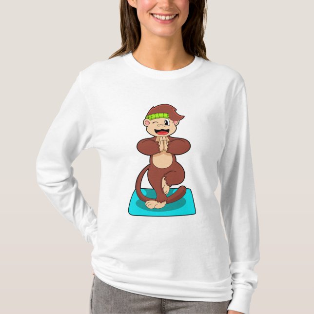 Monkey vid Yoga i stående ställning T Shirt (Framsida)