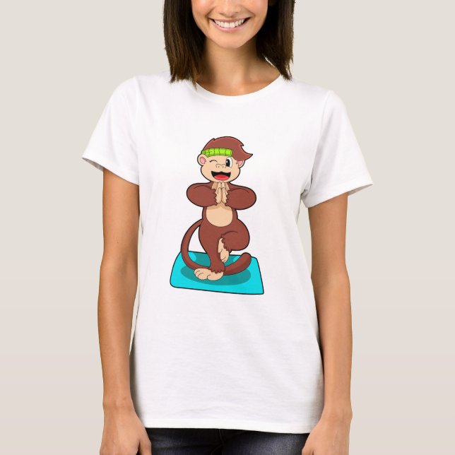Monkey vid Yoga i stående ställning T Shirt (Framsida)