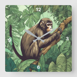 Monkey Wall Clock Fyrkantig Klocka