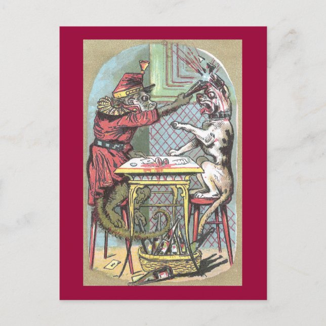 Monkey Wallops Bulldog med Vin Flaska Vykort (Framsida)