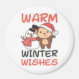 Monkey Warm Winter Önskemål Snögubbe Magnet