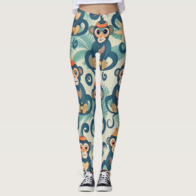 Monkey Watercolor Anpassningsbar Mönster Leggings (Framsida)