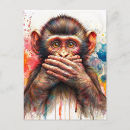 Monkey Watercolor talar inget ondskefull konst Vykort