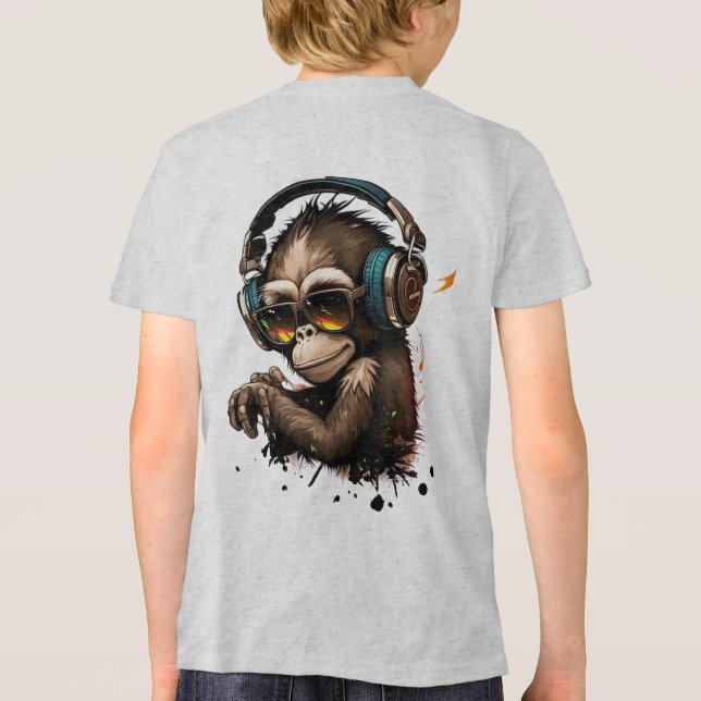 Monkey Wearing Glass & Headfoner i Öron T Shirt (Baksida)
