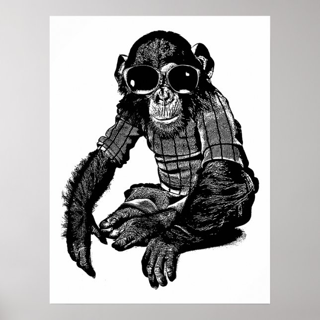 Monkey Wearing sol Glass Clothes Original Art Poster (Framsidan)