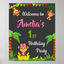 Monkey Welcome party Sign Girl jungle party poster