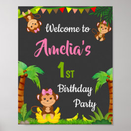Monkey Welcome party Sign Girl jungle party poster