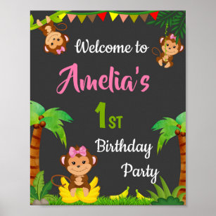 Monkey Welcome party Sign Girl jungle party poster