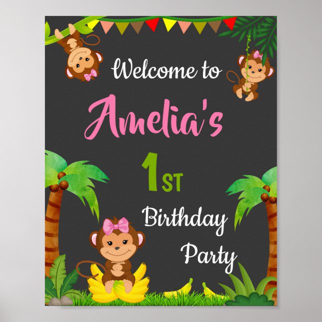 Monkey Welcome party Sign Girl jungle party poster (Framsidan)