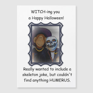Monkey-Witch Halloween-magnethälsningskort