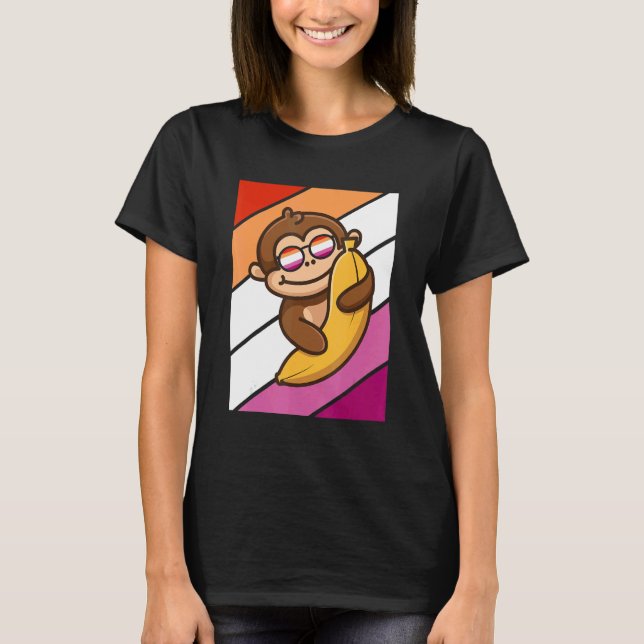 Monkey with Banana Pride Lesbisk Flagga LGBTQ Prou T Shirt (Framsida)