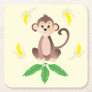 Monkey with Bananas Gult Jungle Underlägg Papper Kvadrat