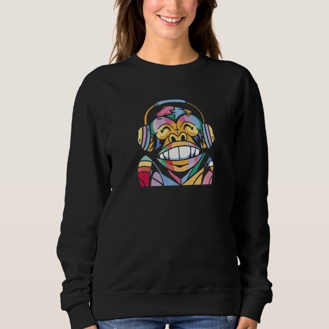 Monkey with headphones in rainbow colours for fans t shirt (Framsida)