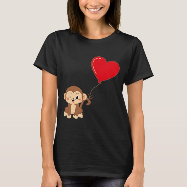 Monkey with Heart Balloon Valentines day Kärlek Bo T Shirt (Framsida)