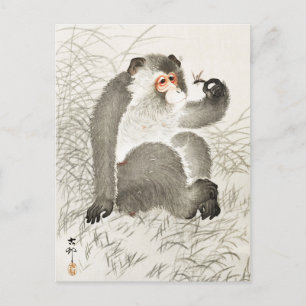 Monkey with Insekt Painting by Ohara Koson Vykort