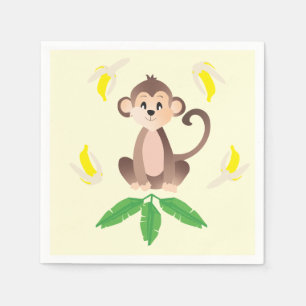 Monkey with Peeled Bananas Tropical Jungle Animal Pappersservett