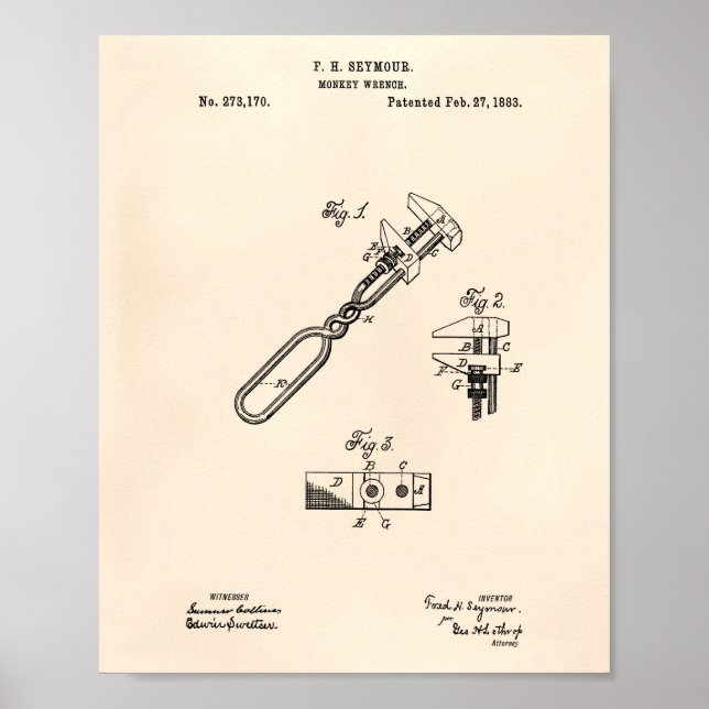 Monkey Wrench 1883 Patent Art Old Peper Poster (Framsidan)