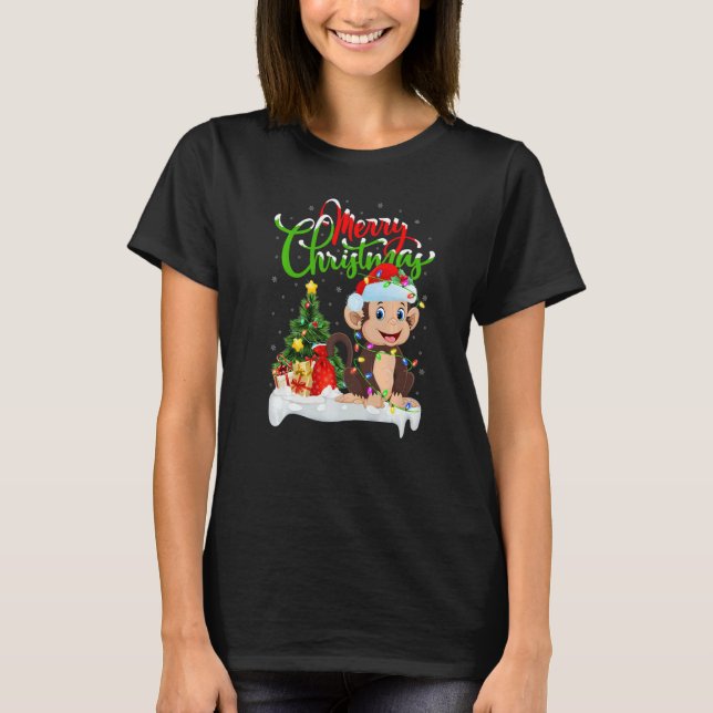 Monkey  Xmas Decorations Santa Monkey Christmas T Shirt (Framsida)