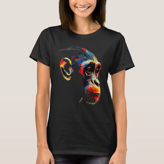 Monkey Zoo Colorful Monkey Ansikte Polygon Animal  T Shirt (Framsida)