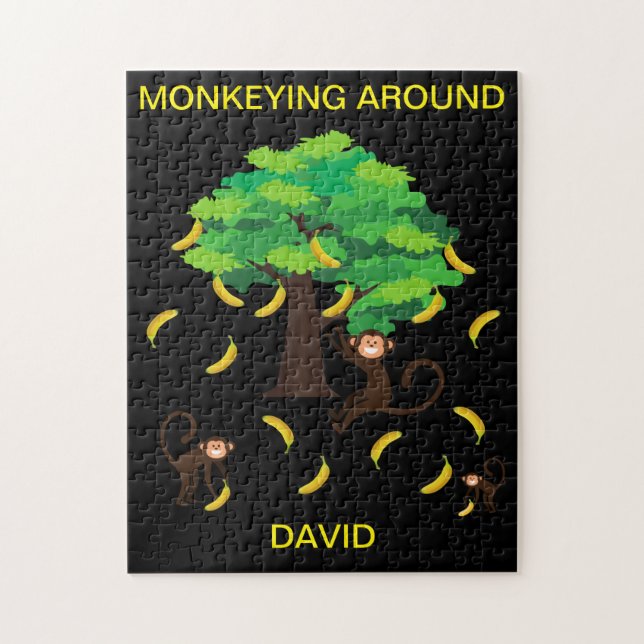 "Monkeying Around" pusslade för barn med namn. Pussel (Vertikal)
