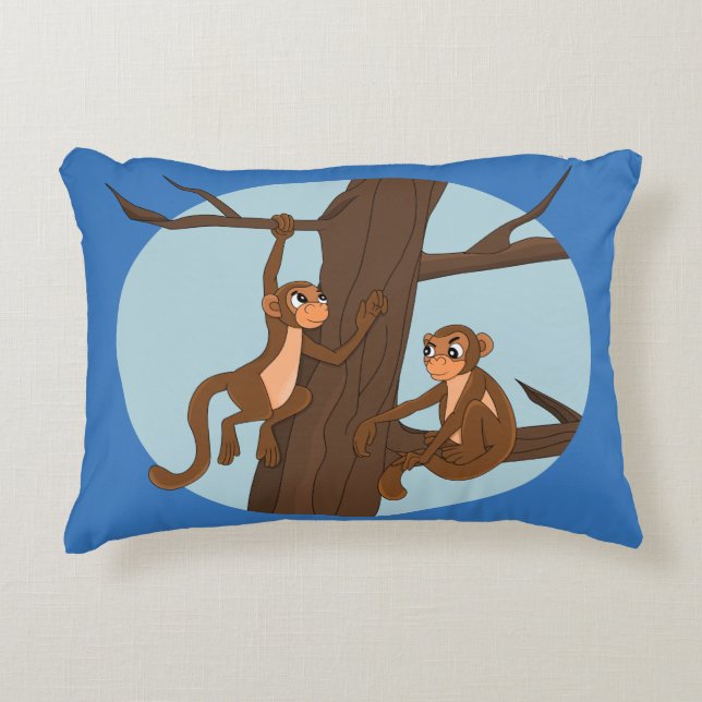 Monkeys climbing the tree cartoon accent pillow prydnadskudde (Framsidan)