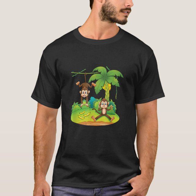 MONKEYS IN TRÄD Jungle Animals Cute Birthday Gift T Shirt (Framsida)