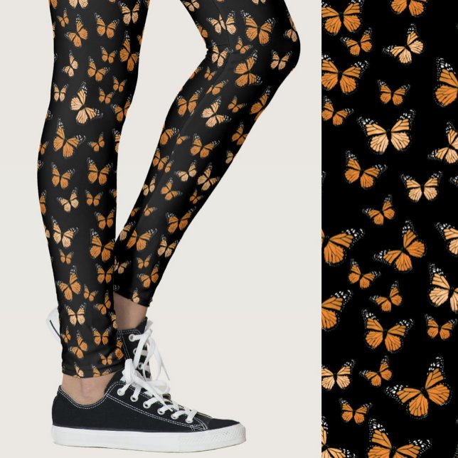 Monkingfjärilar Svart Whimsical Mönstrad Leggings (Skapare uppladdad)