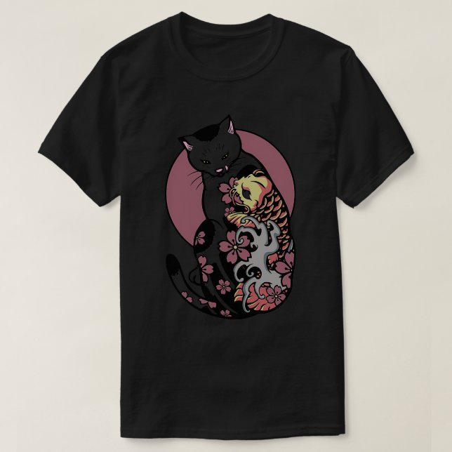 Monmon cat Cat with japanese tatto Ko Fish T Shirt (Design framsida)