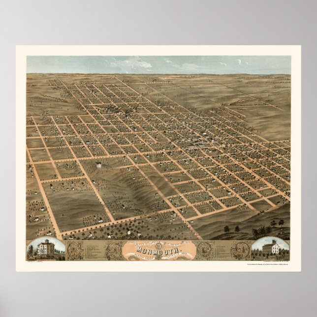 Monmouth, IL Panoramic Karta - 1869 Poster (Framsidan)