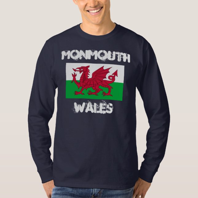 Monmouth, Wales med Welsh flagga T Shirt (Framsida)
