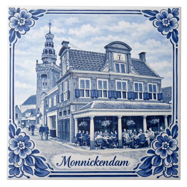 Monnickendam Delft Blue style ceramic tile Kakelplatta (Framsidan)