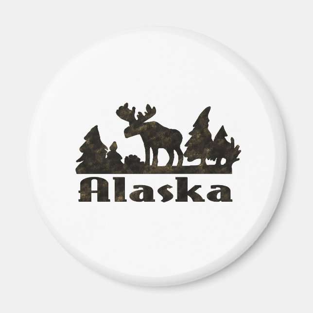 Mono Färgad Alaska Moose Scene Magnet (Framsidan)