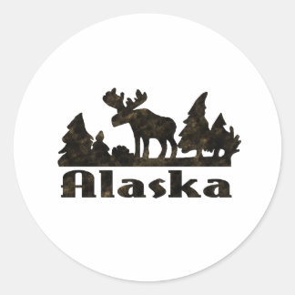 Mono Färgad Alaska Moose Scene Runt Klistermärke