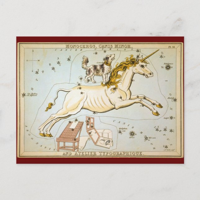 Monoceros, Canis Minor och Atelier Typograque Vykort (Framsida)