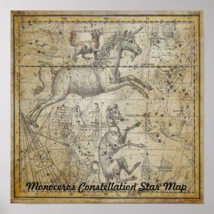 Monoceros Unicorn Star Karta Constellation Astrono Poster