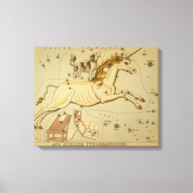 Monoceros - Vintagens astronomiska stjärndiagram Canvastryck (Framsida)
