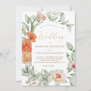 Monochromatic Boho Blommigt Champagne Guld Bröllop Inbjudningar