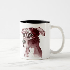 Monochromatic målning för Pitbull hundvattenfärg Två-Tonad Mugg