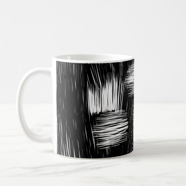 Monochrome Abstract Hatch Texture Kaffemugg (Vänster)
