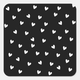 Monochrome Black and White Heart Pattern Fyrkantigt Klistermärke