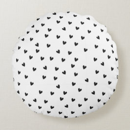 Monochrome Black and White Heart Pattern Rund Kudde