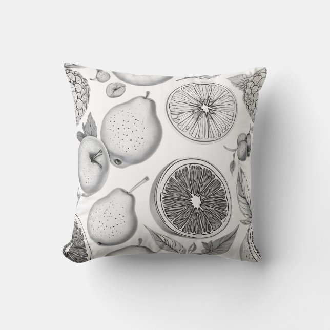 Monochrome Fruit Pattern with Botanical Elements Kudde (Framsida)